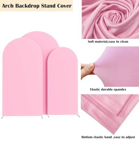 HAINARverS Set of 3 Wedding Arch Cover 6FT,6.6FT,7.2FT Spandex Fitted Stretchy Arch Stand Covers,2 Sided Round Top Chiara Backdrop Cover for Birthday Party Banquet Baby Shower Arch Decoration(Pink) - Image 4