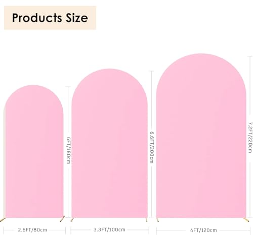 HAINARverS Set of 3 Wedding Arch Cover 6FT,6.6FT,7.2FT Spandex Fitted Stretchy Arch Stand Covers,2 Sided Round Top Chiara Backdrop Cover for Birthday Party Banquet Baby Shower Arch Decoration(Pink) - Image 3