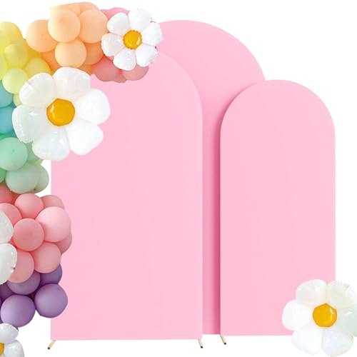 HAINARverS Set of 3 Wedding Arch Cover 6FT,6.6FT,7.2FT Spandex Fitted Stretchy Arch Stand Covers,2 Sided Round Top Chiara Backdrop Cover for Birthday Party Banquet Baby Shower Arch Decoration(Pink) - Image 1
