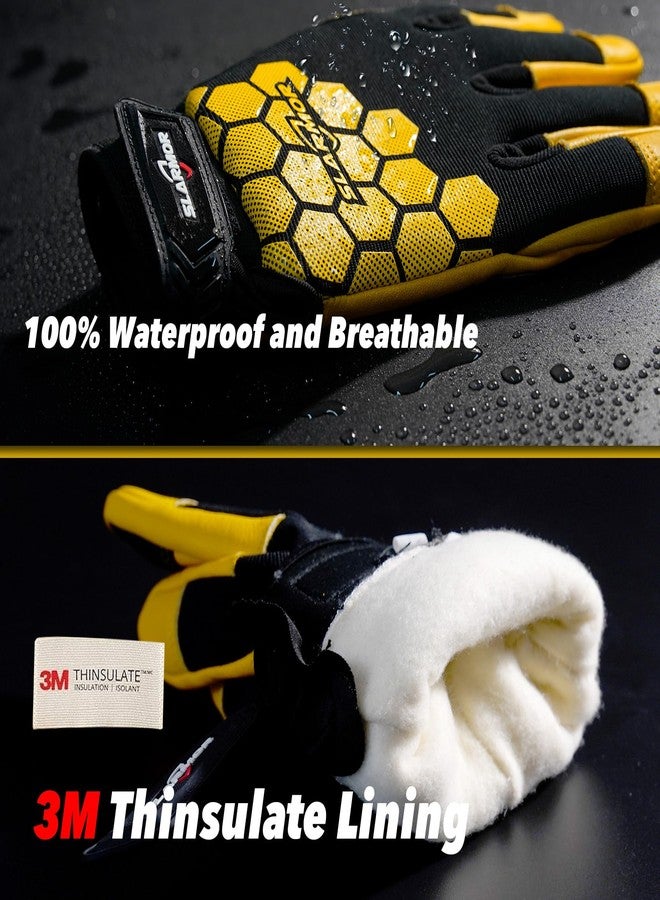 SLARMOR Winter Work Gloves for Men, Insulated, Waterproof, Puncture and Abrasion Resistant, Touch Screen with Warm Thinsulate Lining for Cold Weather, Yellow, Small - Image 3
