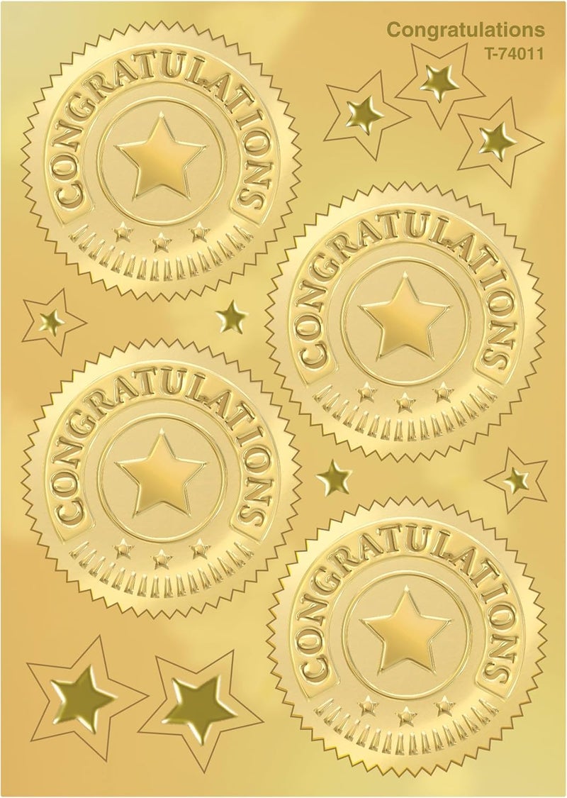 TREND enterprises, Inc. Gold Congratulations Award Seals Stickers - 32 Count - Image 1
