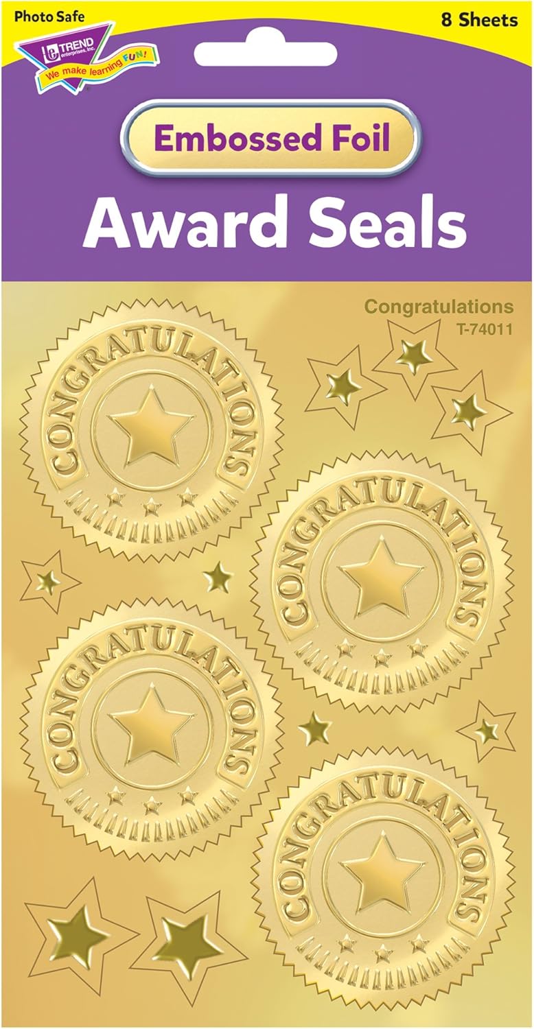 TREND enterprises, Inc. Gold Congratulations Award Seals Stickers - 32 Count - Image 3