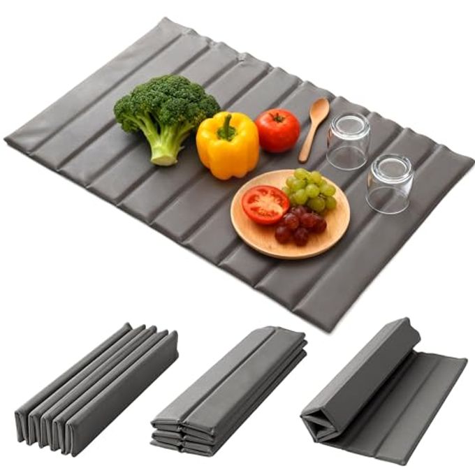 Large Stone Dish Drying Mat for Kitchen Counter, Quick-Dry Diatomaceous Earth Mat with PU Cover & Waterproof Bottom, Foldable Absorbent Drying Stone for Dishes, Cups and Bottles(25.2'' Ã— 16.1'')