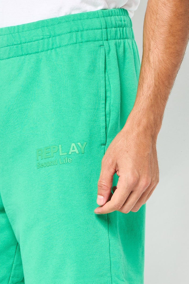 Replay شورتات أساسية بتصميم عادي للرجال بشعار العلامة التجارية، أخضر - Image 3