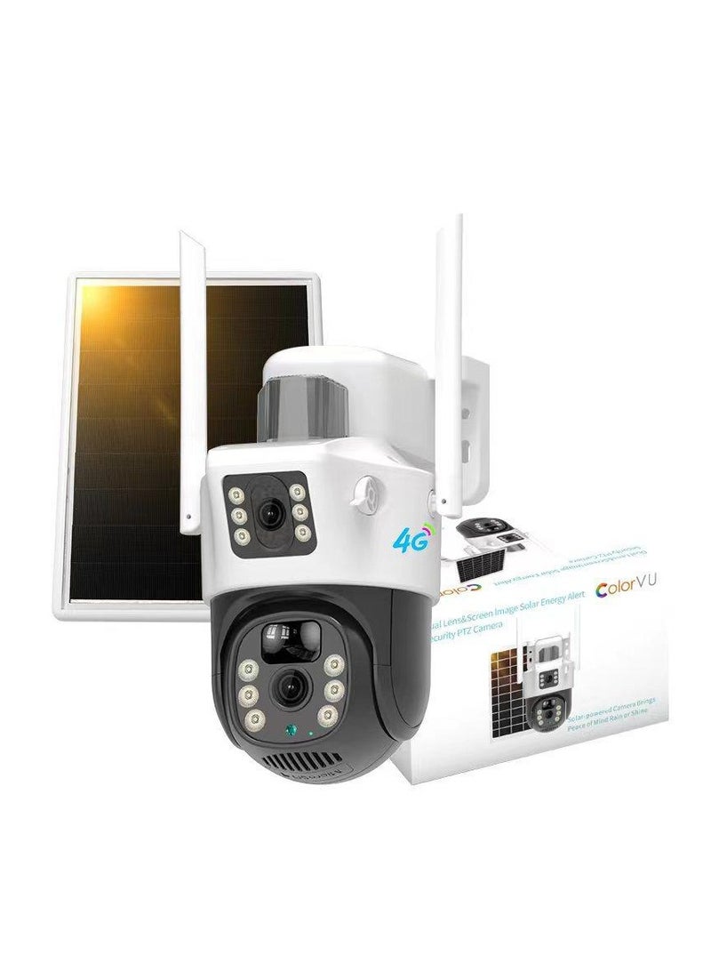 ارواق V380 تعمل بالطاقة الشمسية كاميرا CCTV المنزل الهاتف المحمول عن بعد عدسة مزدوجة في الهواء الطلق 4G مراقبة الطاقة الشمسية - Image 1
