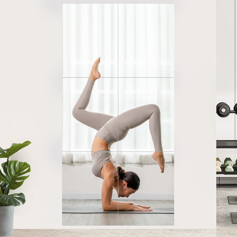 ABOUT SPACE مرآة حائط كاملة الطول من ABOUT SPACE 4 قطع زجاجية 18 × 12 بوصة مرآة أكريليك حائطية بشريط مزدوج بدون إطار مرنة لمدخل الحمام غرفة النوم صالة الألعاب الرياضية مرآة خزانة الحمام 45 × 30 سم - Image 1