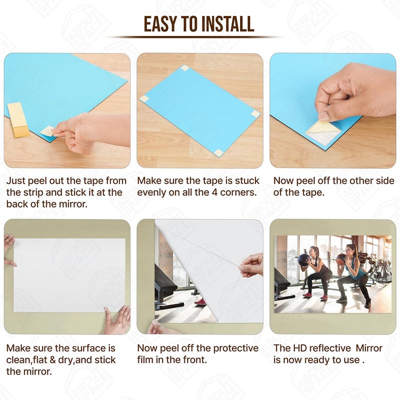 ABOUT SPACE مرآة حائط كاملة الطول من ABOUT SPACE 4 قطع زجاجية 18 × 12 بوصة مرآة أكريليك حائطية بشريط مزدوج بدون إطار مرنة لمدخل الحمام غرفة النوم صالة الألعاب الرياضية مرآة خزانة الحمام 45 × 30 سم - Image 3