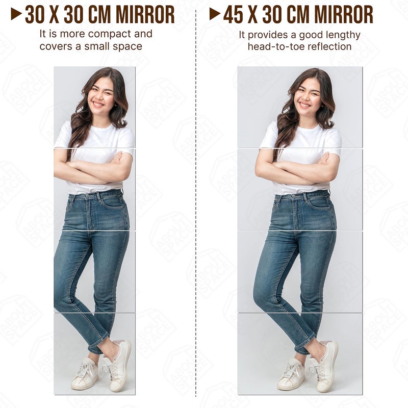 ABOUT SPACE مرآة حائط كاملة الطول من ABOUT SPACE 4 قطع زجاجية 18 × 12 بوصة مرآة أكريليك حائطية بشريط مزدوج بدون إطار مرنة لمدخل الحمام غرفة النوم صالة الألعاب الرياضية مرآة خزانة الحمام 45 × 30 سم - Image 5