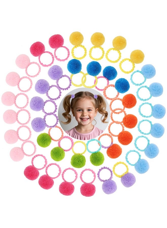 ACO-UINT Pom Pom Hair Ties, 40 Pack Fluffy Soft Toddlers Hair Ties No Damage Stretchy Elastic Ponytail Holder for Baby Girls and Kids Cute Candy Colored Hair Accessories for All Hairstyles - Image 1