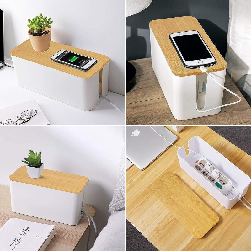 Black Cable Storage Box with Cover Organizer Cord Management Container for Home Desk - Image 5