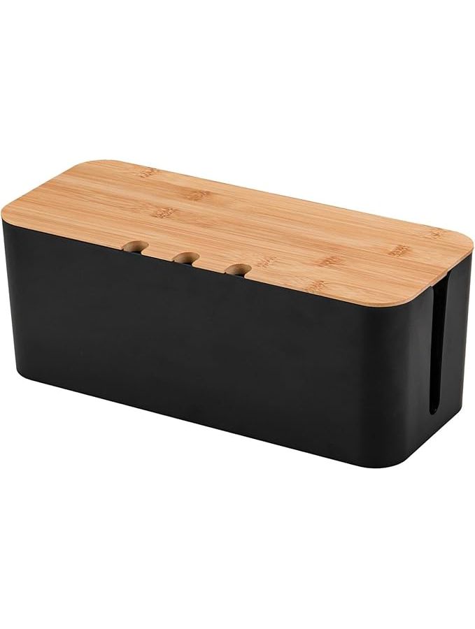 Black Cable Storage Box with Cover Organizer Cord Management Container for Home Desk - Image 1