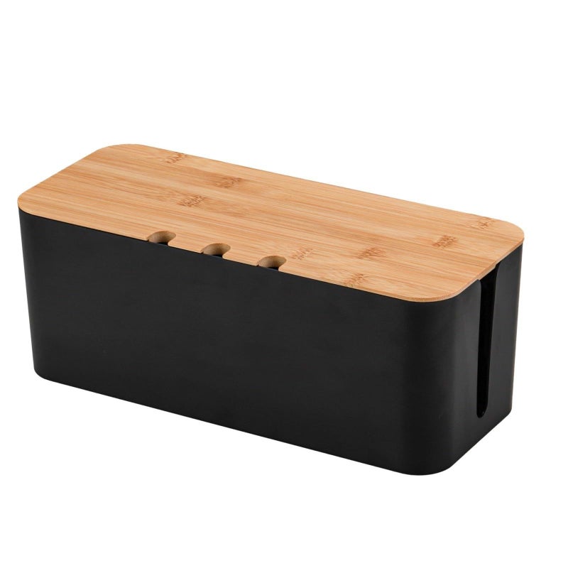 Black Cable Storage Box with Cover Organizer Cord Management Container for Home Desk - Image 2