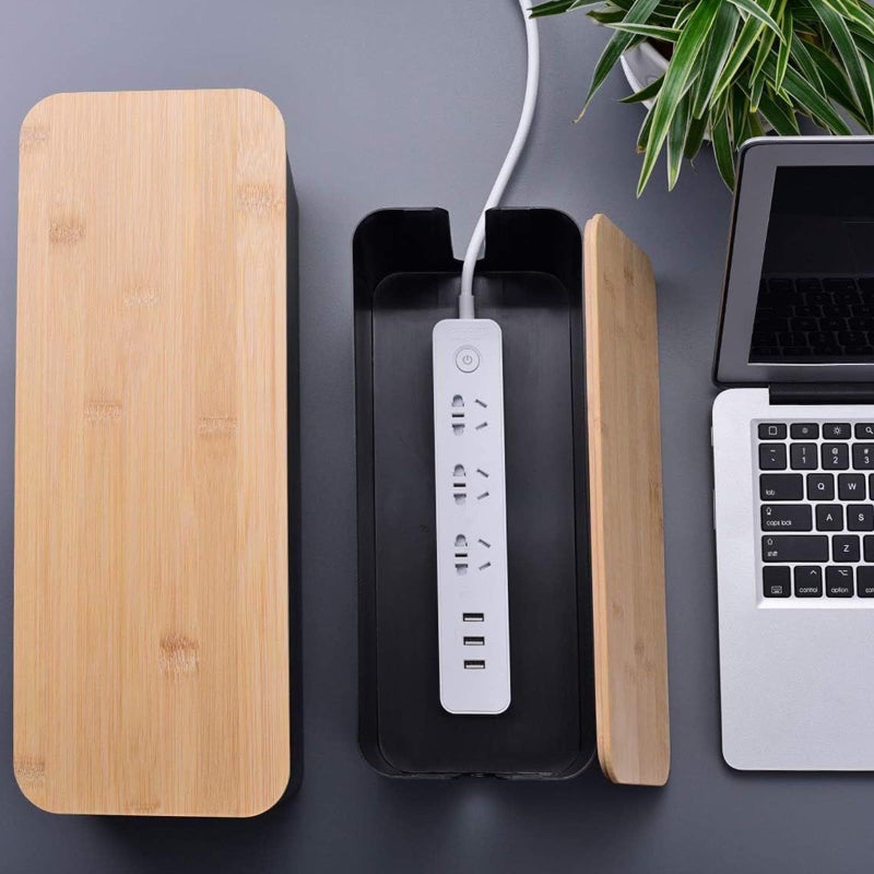 Black Cable Storage Box with Cover Organizer Cord Management Container for Home Desk - Image 3