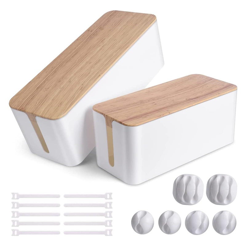 Black Cable Storage Box with Cover Organizer Cord Management Container for Home Desk - Image 4