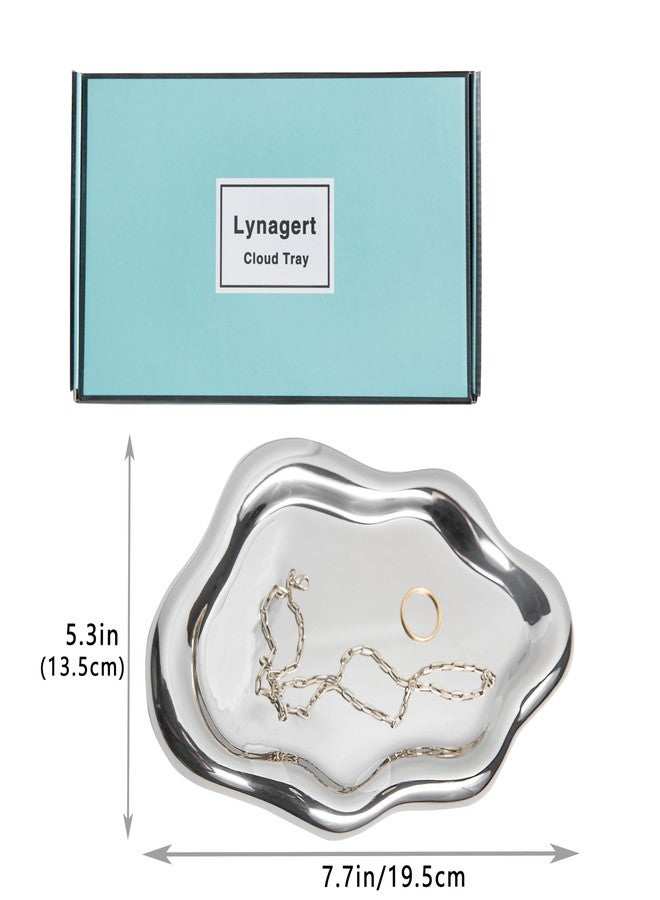 Lynagert Cloud Trinket Dish, Chubby Jewelry Tray, Ceramic Jewelry Ring Trinket Dish for Rings Earrings Necklace Organizer, Mother's Day Thanksgiving Christmas Birthday Bridesmaid Gifts (Silver) - Image 3