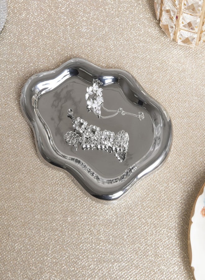 Lynagert Cloud Trinket Dish, Chubby Jewelry Tray, Ceramic Jewelry Ring Trinket Dish for Rings Earrings Necklace Organizer, Mother's Day Thanksgiving Christmas Birthday Bridesmaid Gifts (Silver) - Image 2