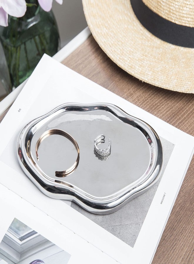 Lynagert Cloud Trinket Dish, Chubby Jewelry Tray, Ceramic Jewelry Ring Trinket Dish for Rings Earrings Necklace Organizer, Mother's Day Thanksgiving Christmas Birthday Bridesmaid Gifts (Silver) - Image 1