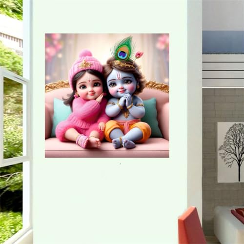 Decals Creation Cute Smiley Krishna And Radha God Wall Poster For Living Room, Kids Room, Office (Size - 41CM X 41CM) - Image 2