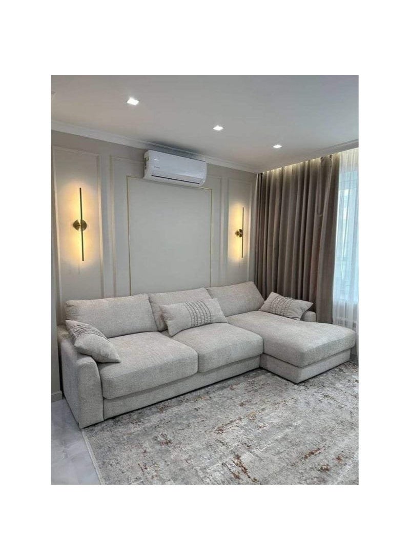 Big L-Shaped Corner Sofa in Beech Wood Style, Velvet Fabric, 3 Cushions, 280x90x180 cm - Gray - Image 1