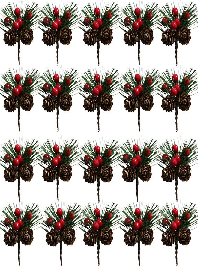 Acronde 20PCS Artificial Pine Picks Christmas Simulation Pine Needle Small Berries Pinecones for Flower Arrangements Wreaths Wedding Garden Xmas Tree Decorations (Red) - Image 1