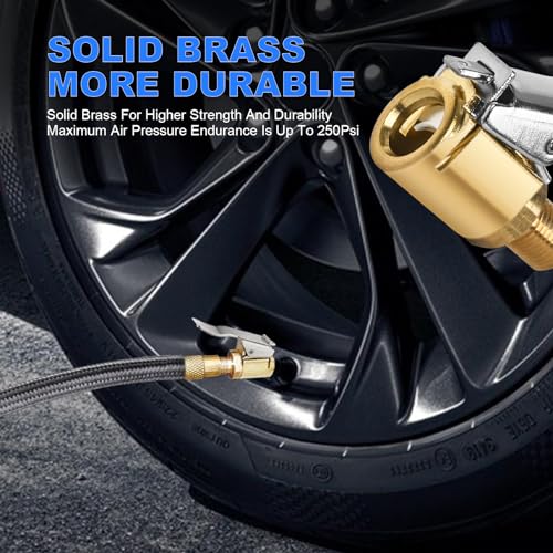 ptiysta 2pcs Locking Tire Air Chuck,Brass Tire Inflation Hose Adapter,Tire Nozzle With Tire Valve Threads,Unscrewed Connection Converted To Locking Connection,No Air Leakage On Chuck Air Compressor Pump Clip - Image 3