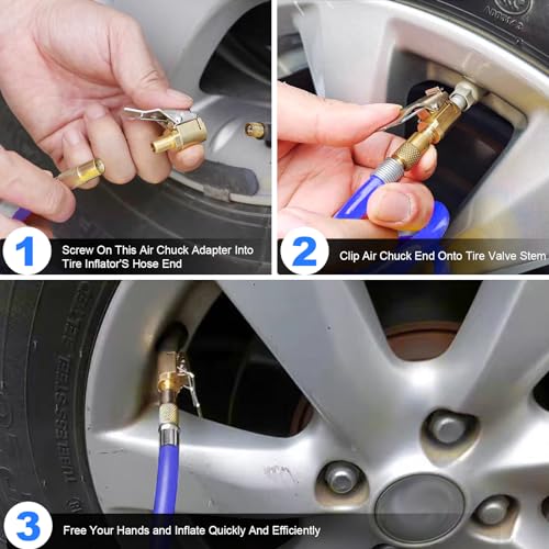 ptiysta 2pcs Locking Tire Air Chuck,Brass Tire Inflation Hose Adapter,Tire Nozzle With Tire Valve Threads,Unscrewed Connection Converted To Locking Connection,No Air Leakage On Chuck Air Compressor Pump Clip - Image 4