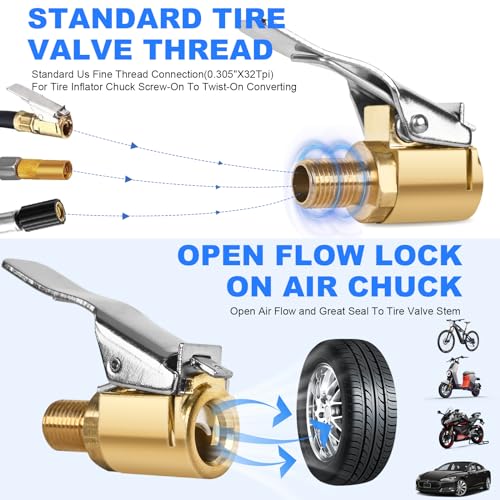 ptiysta 2pcs Locking Tire Air Chuck,Brass Tire Inflation Hose Adapter,Tire Nozzle With Tire Valve Threads,Unscrewed Connection Converted To Locking Connection,No Air Leakage On Chuck Air Compressor Pump Clip - Image 2
