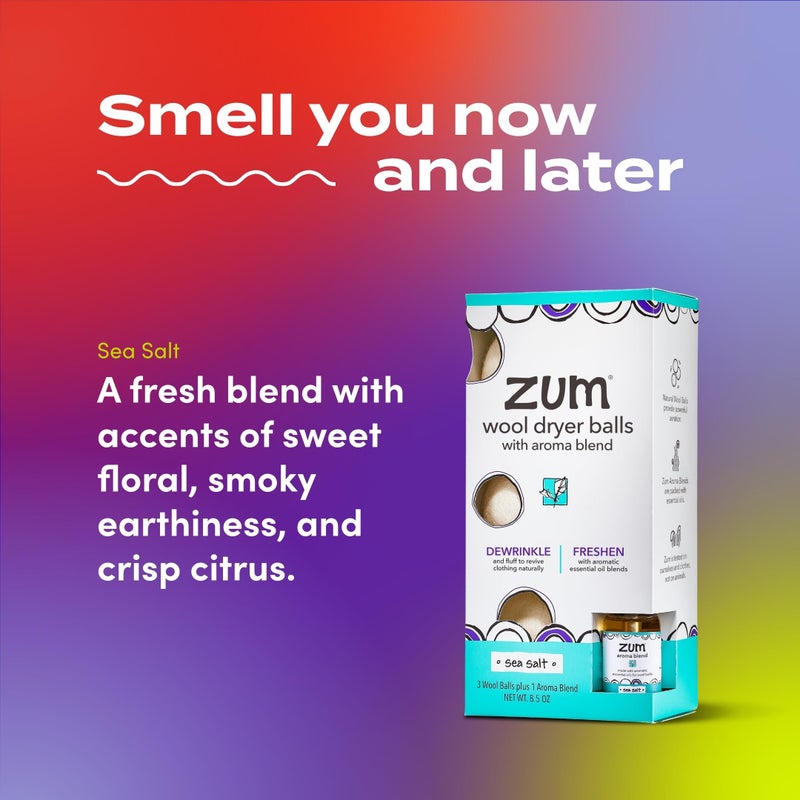 Zum Indigo Wild Laundry Dryer Balls Kit - Wool Laundry Balls for The Dryer - Essential Oil Spray - Reusable Drying Balls for Laundry - Sea Salt - (3 Dryer Balls, 1 Aroma Blend) - Image 3