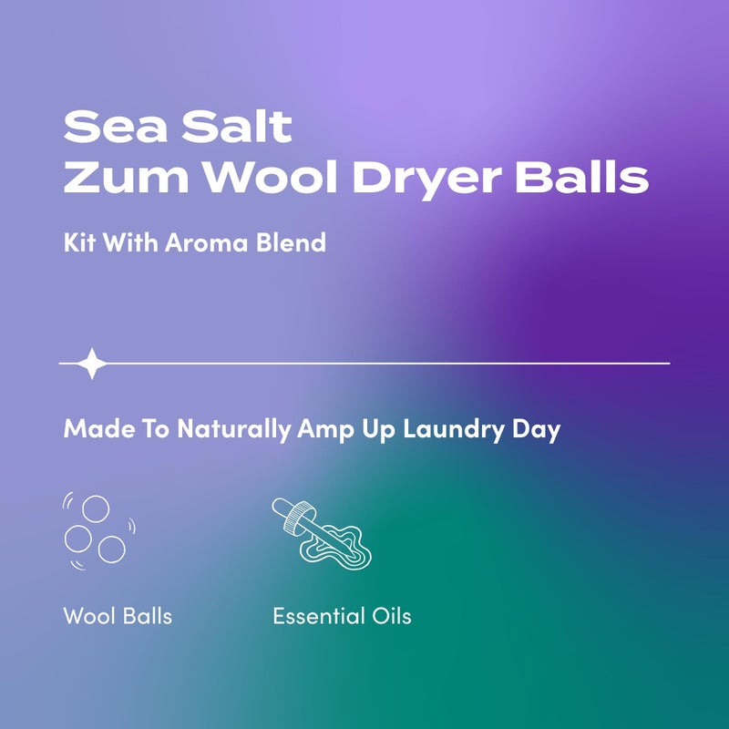 Zum Indigo Wild Laundry Dryer Balls Kit - Wool Laundry Balls for The Dryer - Essential Oil Spray - Reusable Drying Balls for Laundry - Sea Salt - (3 Dryer Balls, 1 Aroma Blend) - Image 2