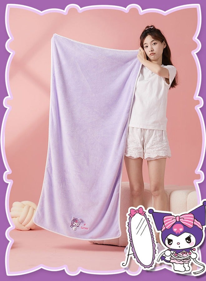 سانريو 3 قطع طقم فوط استحمام سانريو كورومي لطيف من سانريو، منشفة حمام من الصوف المرجاني، يتضمن منشفة حمام ومنشفة شعر ومنشفة، بنفسجي - Image 2