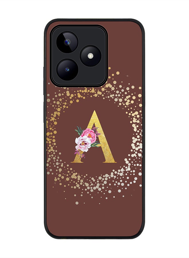 Stylizedd Rugged Black edge case for Realme C51 / Realme Note 50 4G,Custom Monogram Initial Letter Floral Pattern Alphabet - A (Brown) - Image 1