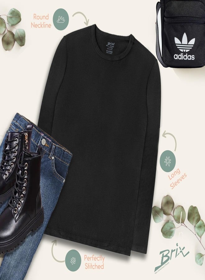 Brix Girls' Long Sleeve Tees - 100% Cotton Tagless 4 -Pack Crew Neck Super Soft Cotton T Shirts., Purple, Black, Red, Fuschia Pink, 3-4 Years - Image 5