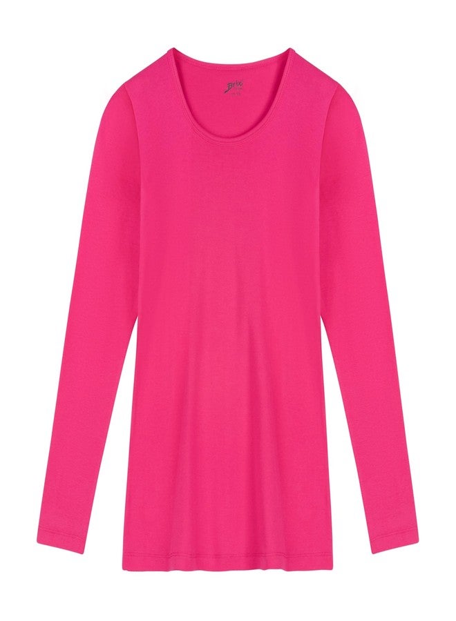 Brix Girls' Long Sleeve Tees - 100% Cotton Tagless 4 -Pack Crew Neck Super Soft Cotton T Shirts., Purple, Black, Red, Fuschia Pink, 3-4 Years - Image 2