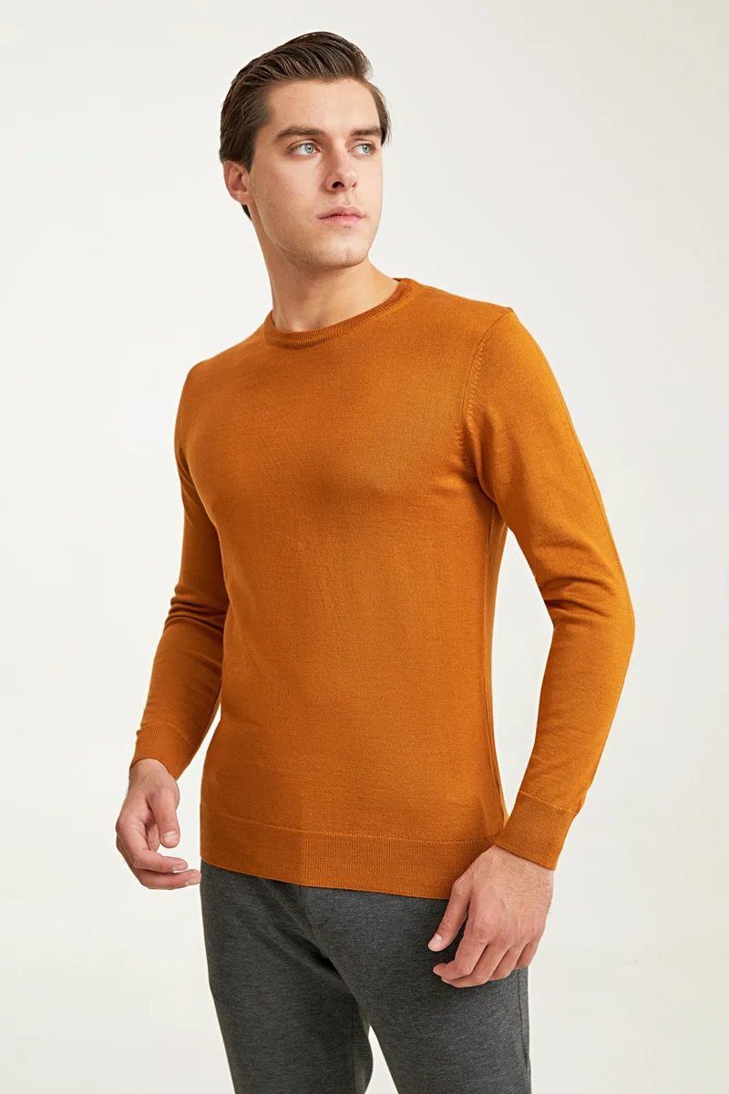 دي أس دامات Regular Fit Hazelnut Brown Plain Knitted Sweater 9HF060632004D
