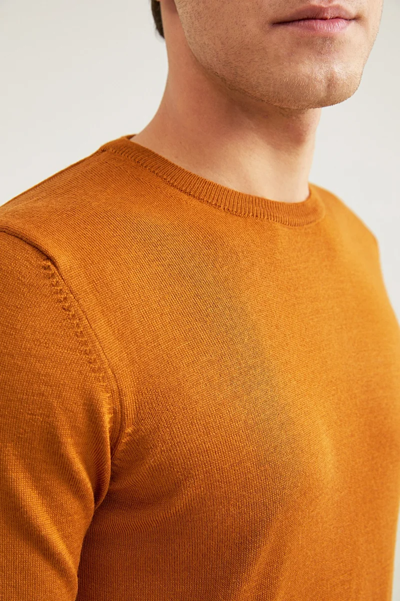D'S DAMAT Regular Fit Hazelnut Brown Plain Knitted Sweater 9HF060632004D
