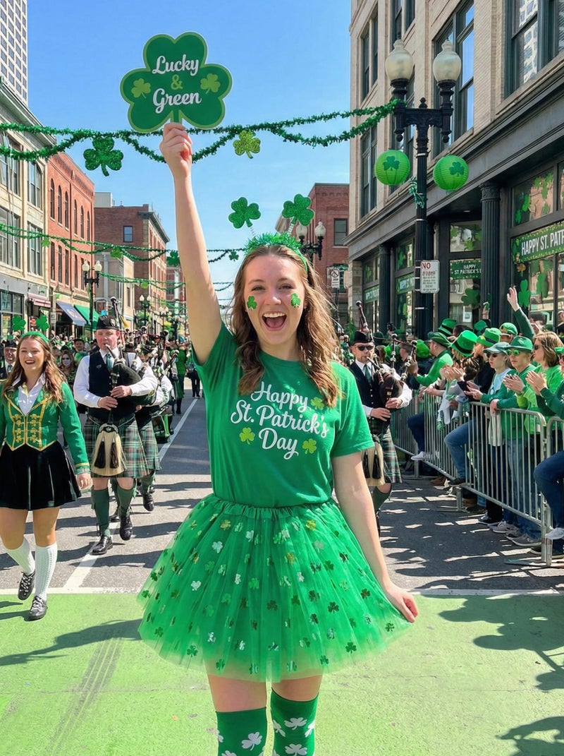 Sicypoty Women Green Shamrock Short Skirt St Patrick's Day Ballerina Tutu Costume - Image 3