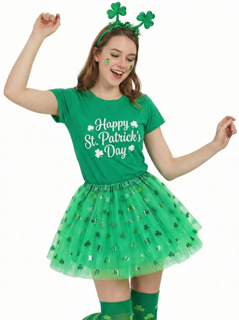 Sicypoty Women Green Shamrock Short Skirt St Patrick's Day Ballerina Tutu Costume - Image 1
