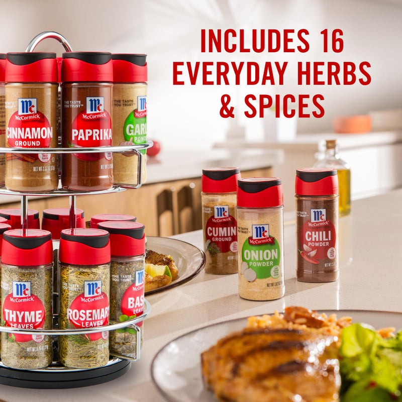 McCormick Spice Rack, Two Tier Chrome, Featuring 16 Herbs & Spices for Everyday Cooking, Great Gift for Housewarming, Wedding & Bridal Shower, 26.09 oz - Image 2