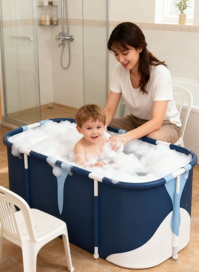 Extra Large Foldable Bathtub Freestanding Soaking Bathing Tub for Adult Bathroom Folding SPA Tub for Shower Stall, Separate Family Bathroom SPA Tub for Hot Ice Bath (Blue) - Image 3