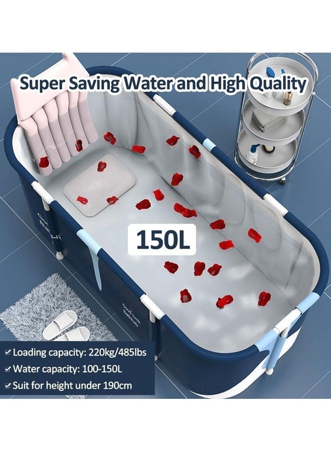 Extra Large Foldable Bathtub Freestanding Soaking Bathing Tub for Adult Bathroom Folding SPA Tub for Shower Stall, Separate Family Bathroom SPA Tub for Hot Ice Bath (Blue) - Image 5