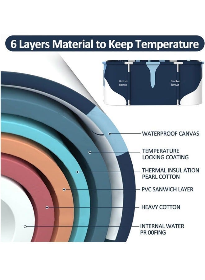 Extra Large Foldable Bathtub Freestanding Soaking Bathing Tub for Adult Bathroom Folding SPA Tub for Shower Stall, Separate Family Bathroom SPA Tub for Hot Ice Bath (Blue) - Image 4