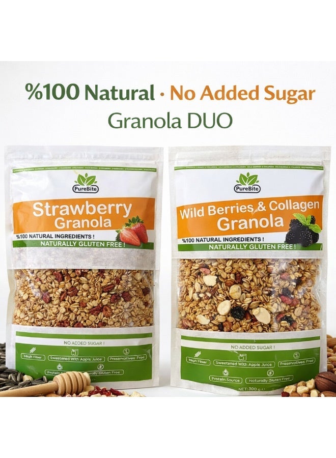 شكرًا لك باقة جرانولا 300 جم: جرانولا الفراولة طبيعية 100%، خالية من الغلوتين، بدون سكر مضاف و جرانولا التوت البري والكولاجين طبيعية 100%، خالية من الغلوتين، بدون سكر مضاف - Image 1