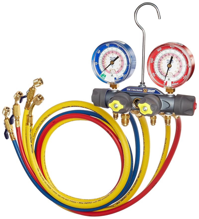 Yellow Jacket 49968 Charging Manifold with Color-Coded Hoses and Gauges - Image 1