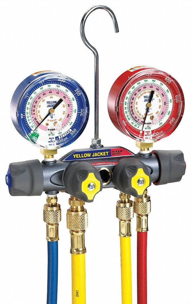 Yellow Jacket 49968 Charging Manifold with Color-Coded Hoses and Gauges - Image 3