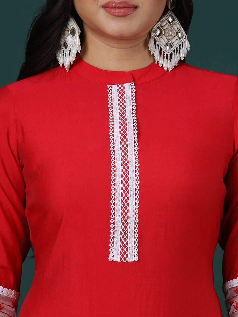 globus Globus Women Floral Yoke Design Regular Thread Work Kurta With Trousers - Image 4
