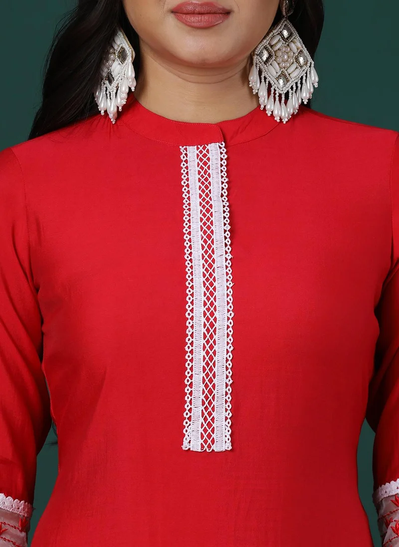 globus Globus Women Floral Yoke Design Regular Thread Work Kurta With Trousers