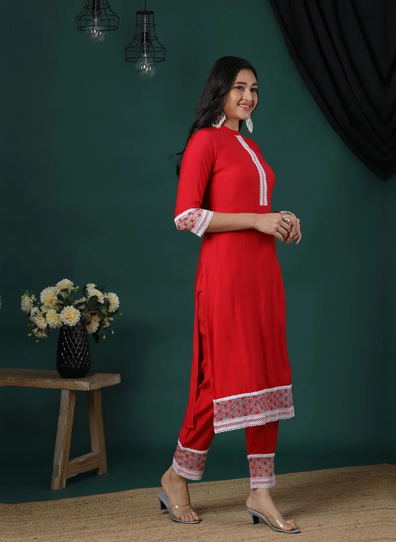 globus Globus Women Floral Yoke Design Regular Thread Work Kurta With Trousers