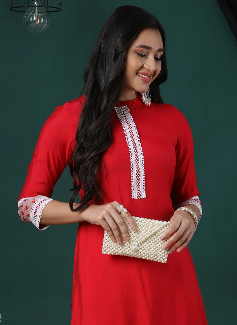 globus Globus Women Floral Yoke Design Regular Thread Work Kurta With Trousers