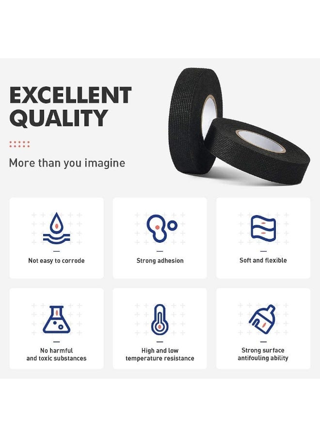 VIUAUAX 2 Rolls Wire Loom Harness Tape, Wiring Harness Cloth Tape, Black Adhesive Fabric Tape for Automobile Electrical Insulation Protection Wire harnessing Noise Damping Heat Proof 19mm*15M - Image 5