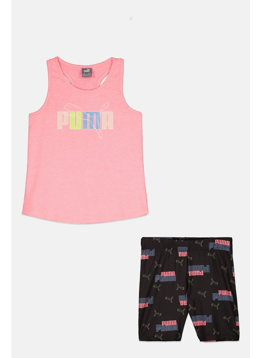 PUMA Kids Girl 2 Pieces Graphic Print Top and Shorts Set, Multicolor  - Image 1